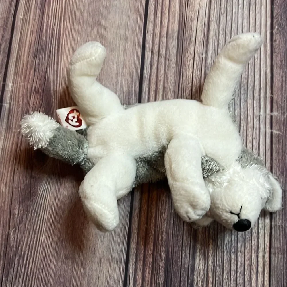 TY Beanie Babies Collection Avalanche Wolf Husky Plush Gray White Stuffed Animal